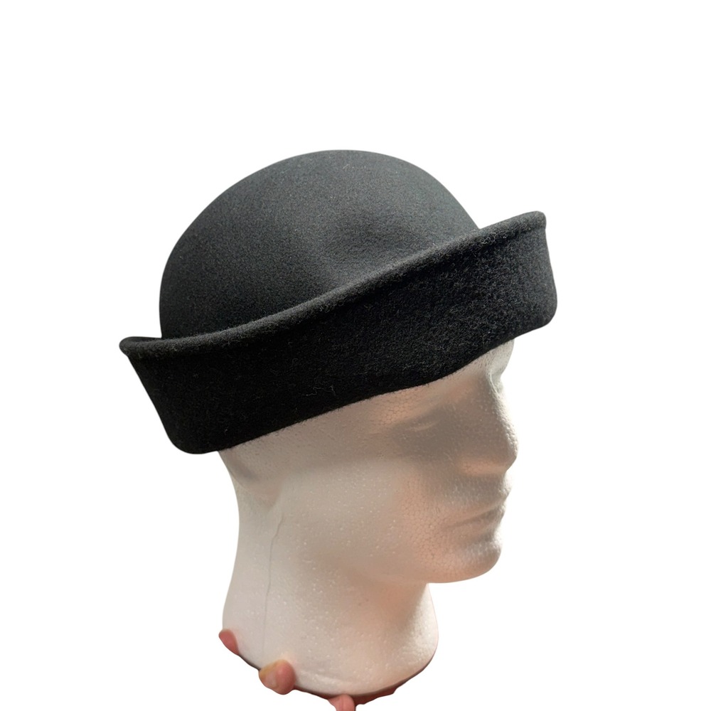 Vintage 100% Wool Felt Cloche Hat Charcoal Grey Roll Up Brim Made in USA